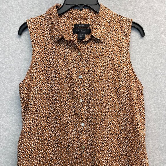 Tahari Linen Shirt Dress Womens Small Sleeveless Collared Brown - Picture 2 of 11